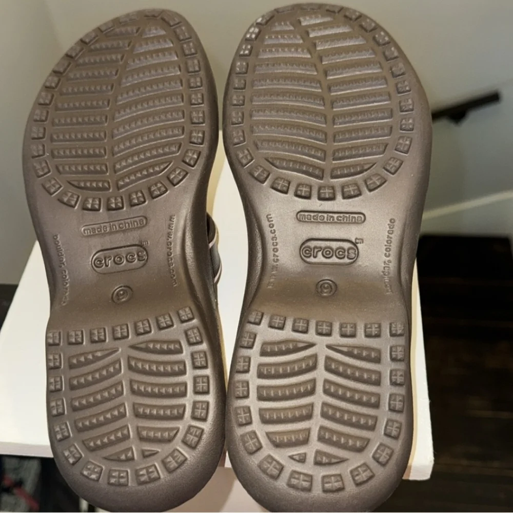 CROCS Florence Pink Brown Mules Slide Slip On Strappy Sandels Flip Flops Size 9 - Picture 5 of 6